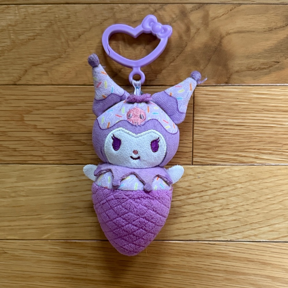 Sanrio Kuromi Lavender Plush Clip-On with Heart Clip